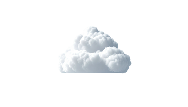 A fluffy, white cloud isolated against a stark black background, fully opaque