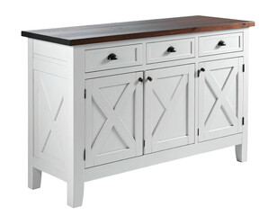 White wooden sideboard with rustic accents