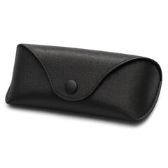 Closed black leather glasses case on transparent background
