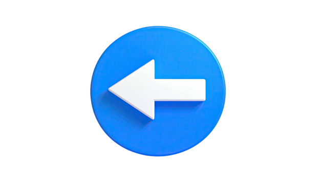 A 3D-rendered blue button with a white arrow pointing to the left