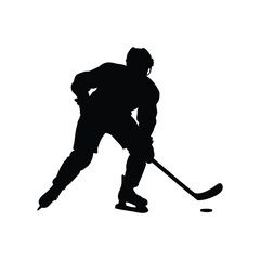 Hockey Player Silhouette Skating with Stick and Puck During Ice Hockey Game, hockey player checking opponent silhouette vector illustration