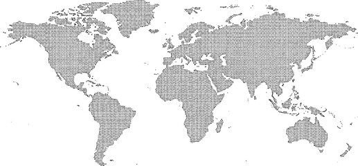 Obraz premium Abstract black and white vector silhouette of a world map made up of irregularly shaped dots. Stylish dotted black and white map of the world. EPS version.