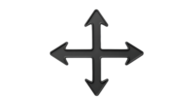 Isolated Navigation Cursor Tool Shape Pointing Four Directions Guide Black 3D Rendered Model