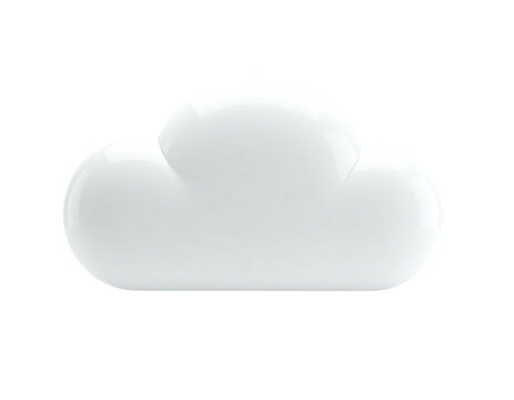 Glossy, white, stylized cloud icon floating against a solid black background - Powered by Adobe