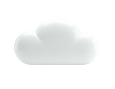 Glossy, white, stylized cloud icon floating against a solid black background