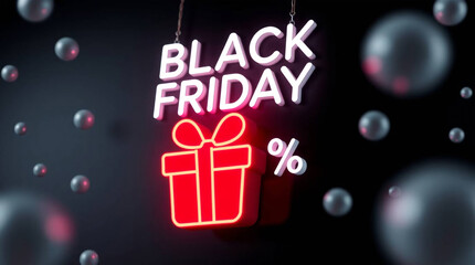 Black Friday sale neon sign on a black background. 3D Rendering