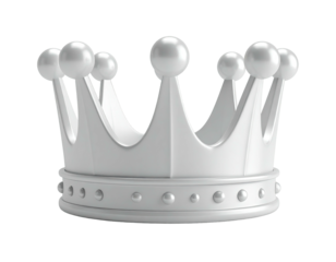 White crown, rendered against black. Detailed, shiny, with multiple points and baubles