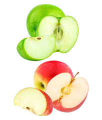 variety of fresh green and red apples, whole and sliced
