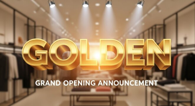 Luxurious grand opening invitation template with golden letters effect