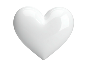 Shiny, white, three-dimensional heart rendered against a black background