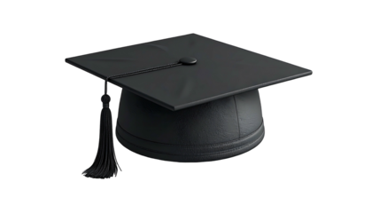 Dark graduation mortarboard with tassel, isolated on black background, floating in space