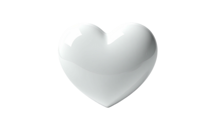 A glossy white heart floats on a black background, slightly angled to the viewer