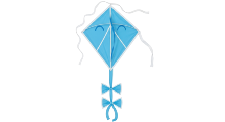 Isolated blue diamond kite with tail ribbons, fun toy for kids and outdoor summertime