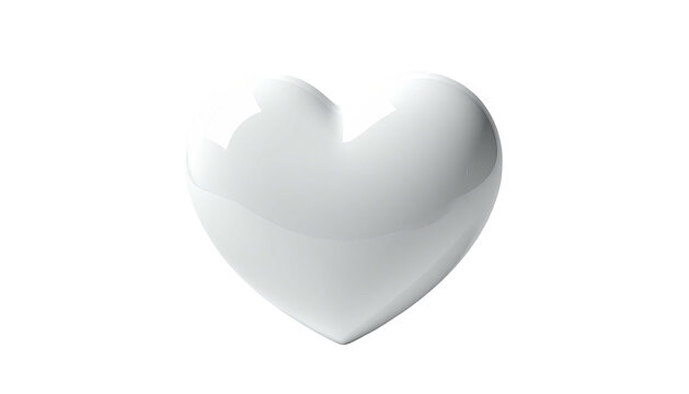 A glossy white heart floats on a black background, slightly angled to the viewer - Powered by Adobe