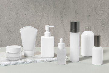 Skincare bottles png mockup, transparent cut out design, beauty business branding