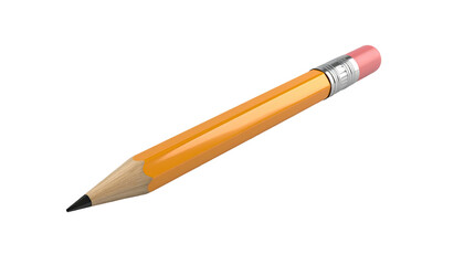 A sharpened yellow pencil with a pink eraser and silver metal ferrule sits on black