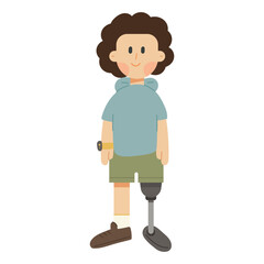 Cartoon man with prosthetic leg. Vector illustration of a confident man with a prosthetic leg. Perfect for representing disability inclusion, diversity, sports, and physical therapy. 