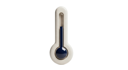 Isolated simple analog thermometer showing low temperature on the scale for measuring heat