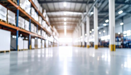 Fototapeta premium Exploring empty warehouse spaces industrial setting minimalist design bokeh background aesthetic viewpoint