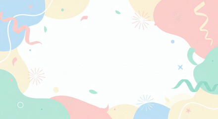 Soft pastel celebration background featuring abstract shapes, playful ribbons, and floating confetti, creating a light, whisked texture perfect for any joyous design