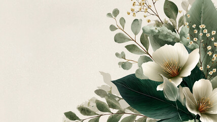 Celadon green menu background template featuring elegant orchids and lush foliage design