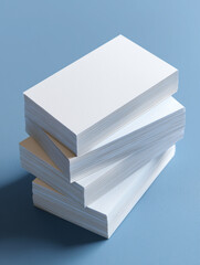 Stack of blank business cards on a marina blue background, showcasing texture and depth, ideal for branding and design mockups with copy space mockup
