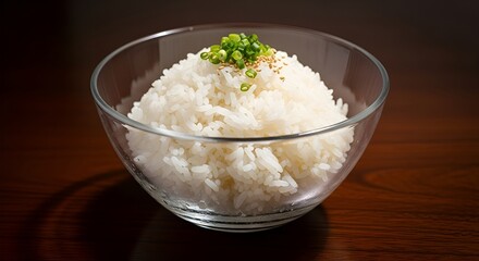 Bowl of rice white rice steamed rice japanese rice asian rice with green onions and sesame seeds food photography