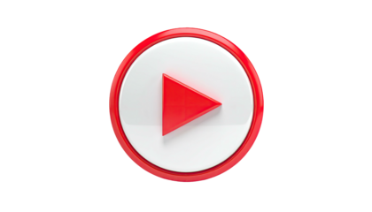 A glossy red and white circle with a red triangle pointing right; black background