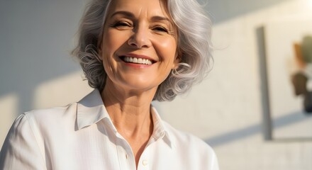 Radiant Beauty Portrait of a Happy Mature Woman Smiling with Confidence and Natural Grace