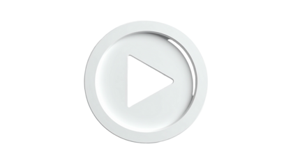 A glossy, white circular button with an inner play triangle, on black