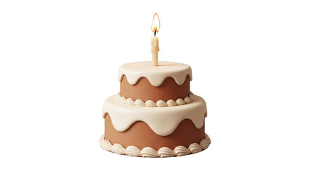 Isolated two tier birthday cake with candle, a delicious dessert food to celebrate