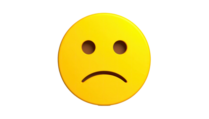 A rendered yellow emoticon with a sad expression against a black background