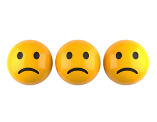 Three glossy, spherical yellow faces with curved down mouths and closed eyes