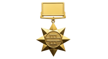 Isolated antique golden military decoration emblem on lanyard with no background, star award