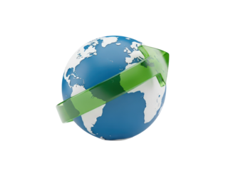 Green earth globe with leafy swirl around planet representing nature