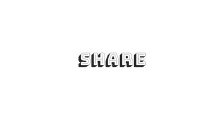 Share bold line popular internet button word. Online interaction. Web sharing. User communication. Content advertising. Black-and-white outline typography with shadow effect. Bungee Shade font used