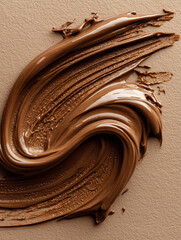 Coffee cream smear on mocha background with soft glossy texture and rich visual appeal