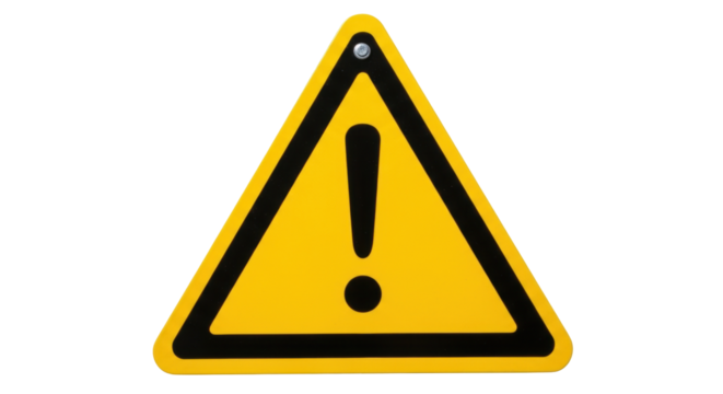 Isolated Yellow Triangular Warning Sign With Exclamation Point, alerting caution or danger ahead