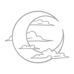 Crescent moon surrounded by clouds sticker overlay
