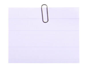 Blank lined notepaper with paperclip