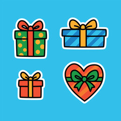 Christmas Gift Box and Heart Illustration Set with Festive Colors and Holiday Spirit