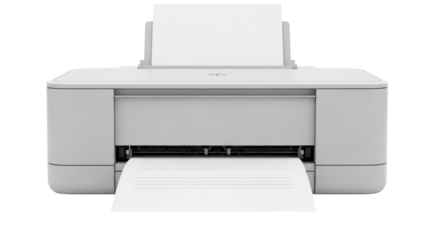Isolated printer machine showing paper, ready for printing or scanning documents at office