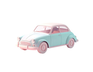 Pastel-colored cartoon car with a rounded body against a stark black background