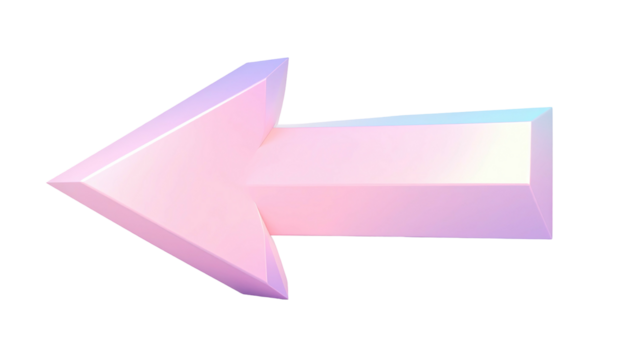 Pale 3D arrow pointing left, with subtle color gradient and dark outline on black background
