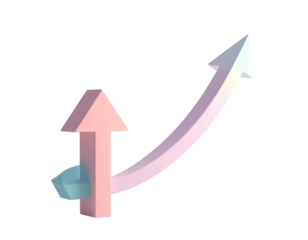 Two arrows, one straight up and one arcing rightward against a black background