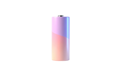 Cylindrical power cell against a black background, with gradient hues from pink to blue