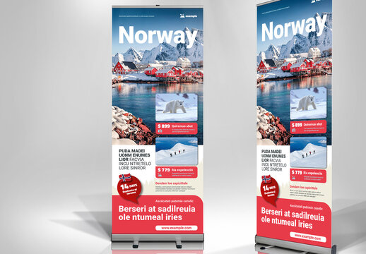 Trip Agancy Roll-up Banner Travel in Norway with Red Elements