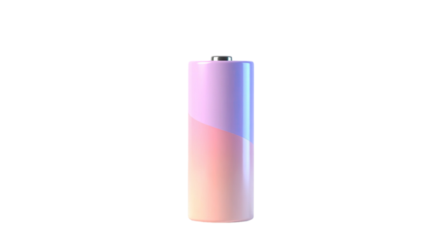 Cylindrical power cell against a black background, with gradient hues from pink to blue