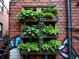 Urban Eco Brooklyn Series: Curated Pallet Garden with Succulents and Herbs on Urban Wall