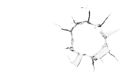 Broken glass creating a transparent circular hole on checkered background